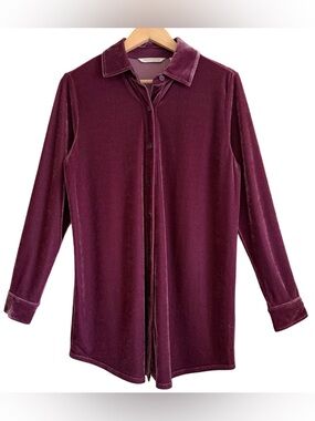 Soft Surroundings Vibrant Preppy Relaxed-Fit Velvet Boyfriend Tunic Shirt XS NWT